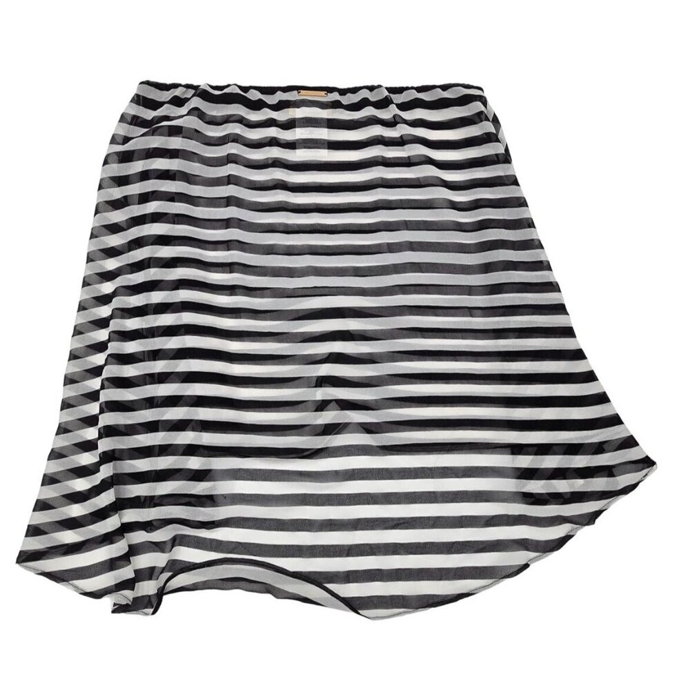 Michael Kors Womens Short Hi-Low Striped Sarong Cover Up Large Black White Sheer - Picture 7 of 7
